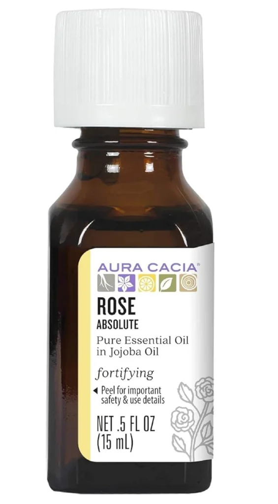 A bottle of rose essential oil