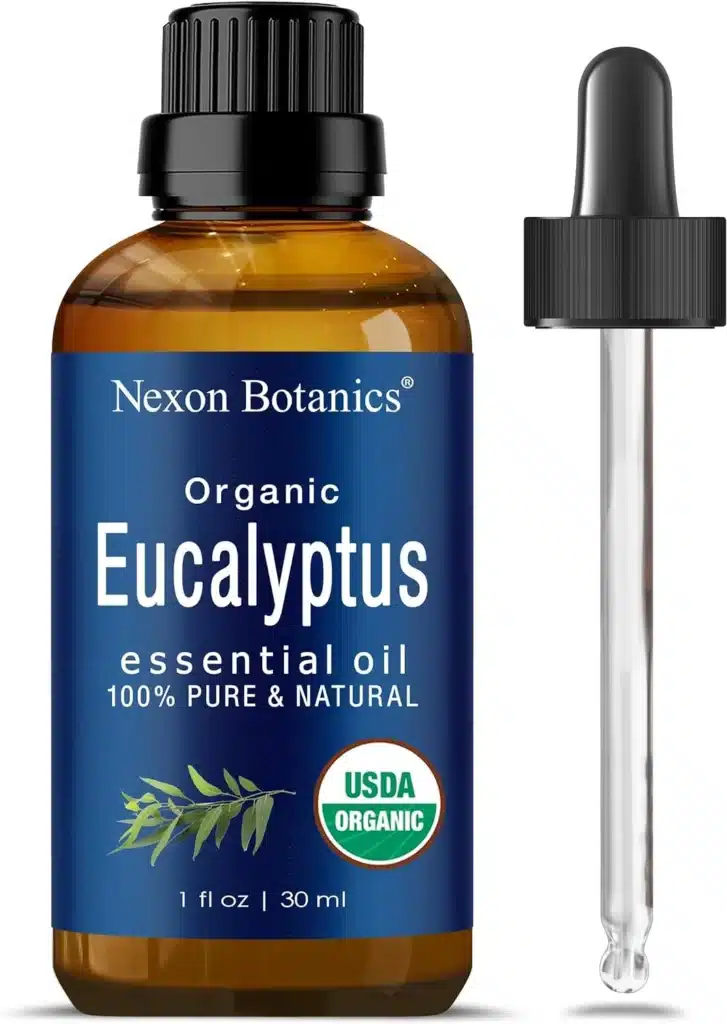 A bottle of eucalyptus essential oil with a dropper