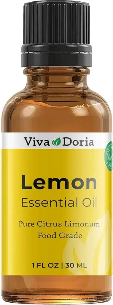 A bottle of lemon essential oil