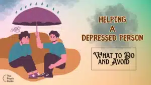 A comforting gesture: a person shielding another with an umbrella, symbolizing helping a depressed person with empathy.